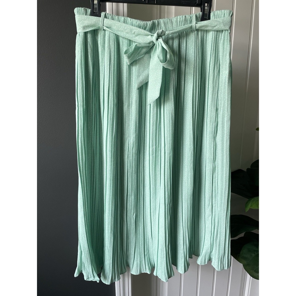Alice Blue Women's Green Polka Dot Pleated Midi Skirt Elastic Waist XL